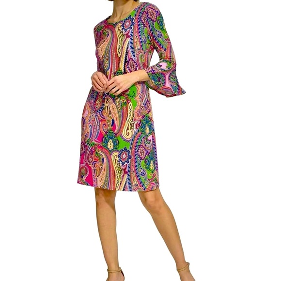 Tommy Hilfiger Dresses & Skirts - Multicolor Paisley Shift Dress with Flared Sleeves